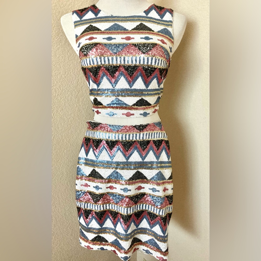 Two piece mini outfit Sequins
 crop top plus mini skirt 2 piece set party wear